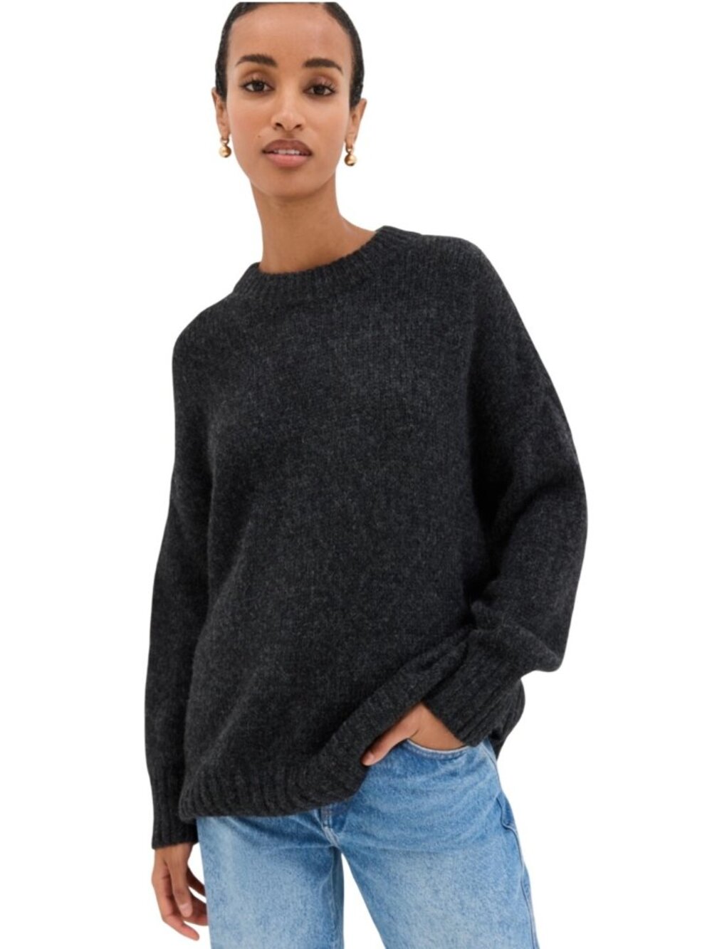 Jenni Kayne Alpaca Cocoon oversized soft Crewneck Sweater XS Charcoal Gray lux